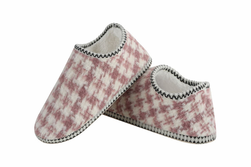 Snoozies Womens Houndstooth Pink Slippers - Size Large