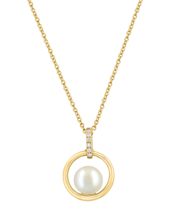 Effy 14K Yellow Gold Diamond & Fresh Water Pearl Pendant Necklace