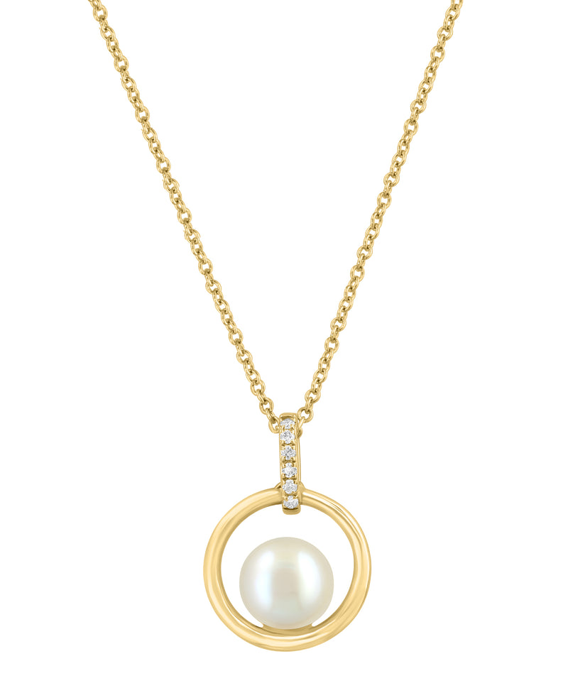 Effy 14K Yellow Gold Diamond & Fresh Water Pearl Pendant Necklace