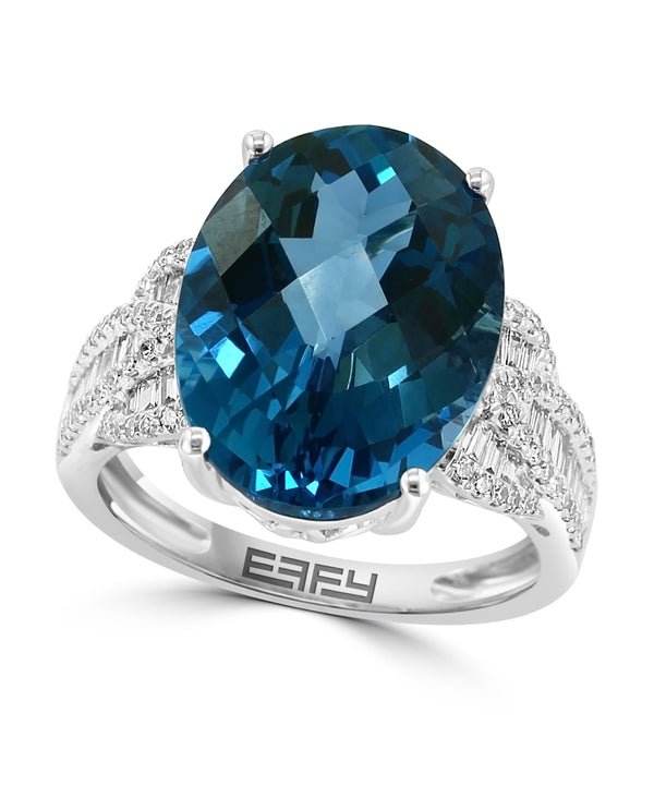 Effy 14K White Gold Diamond & London Blue Topaz Ring