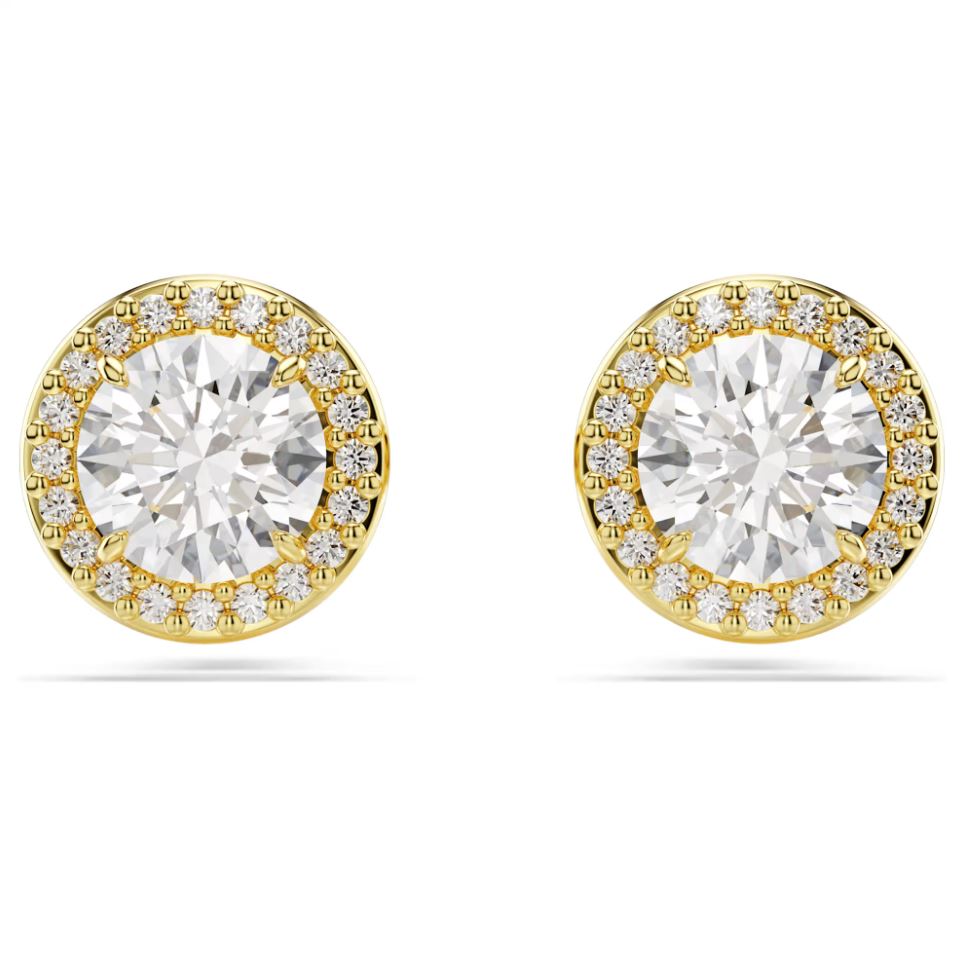 Swarovski Una Angelic Stud Earrings - Round Cut, Gold Tone, Gold-Tone Plated