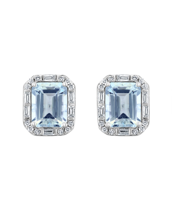 Effy Aquarius 14K White Gold Diamond & Aquamarine Stud Earrings