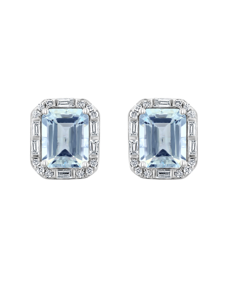 Effy Aquarius 14K White Gold Diamond & Aquamarine Stud Earrings