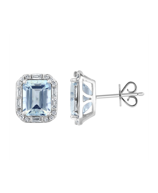 Effy Aquarius 14K White Gold Diamond & Aquamarine Stud Earrings