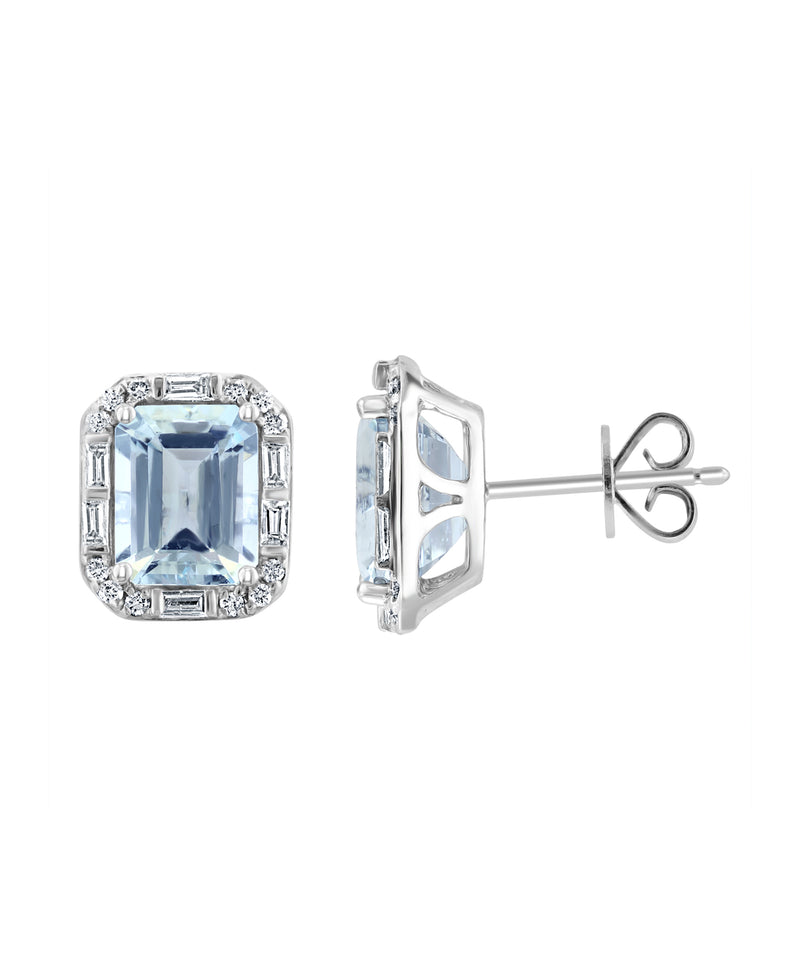 Effy Aquarius 14K White Gold Diamond & Aquamarine Stud Earrings