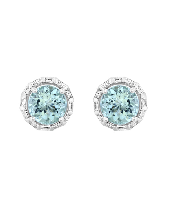 Effy 14K White Gold Diamond & Aquamarine Earrings