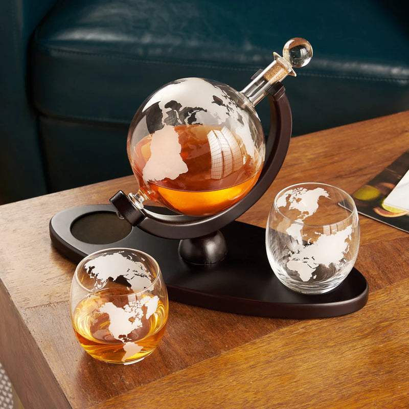 Viski Globe Decanter & Whiskey Tumbler Set - 3 pk