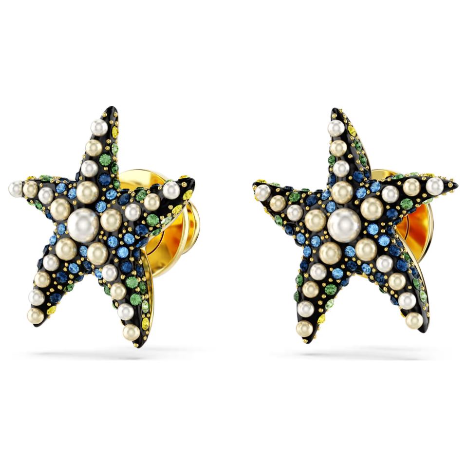 Swarovski Idyllia Stud Earrings - Crystal pearl, Starfish, Small, Multicolored, Gold-tone plated