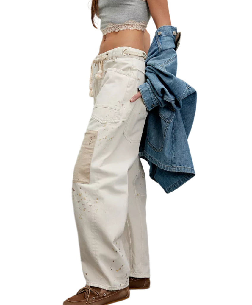 Free People Womens We The Free Moxie Pull-On Barrel Jeans