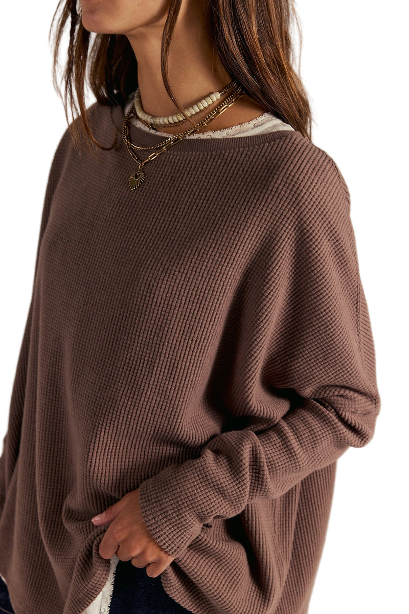 Free People Womens Latte Blues Solid Thermal Sweater