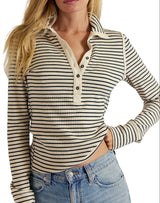 Free People Womens Lake Henley Stripe Long Sleeve Shirt