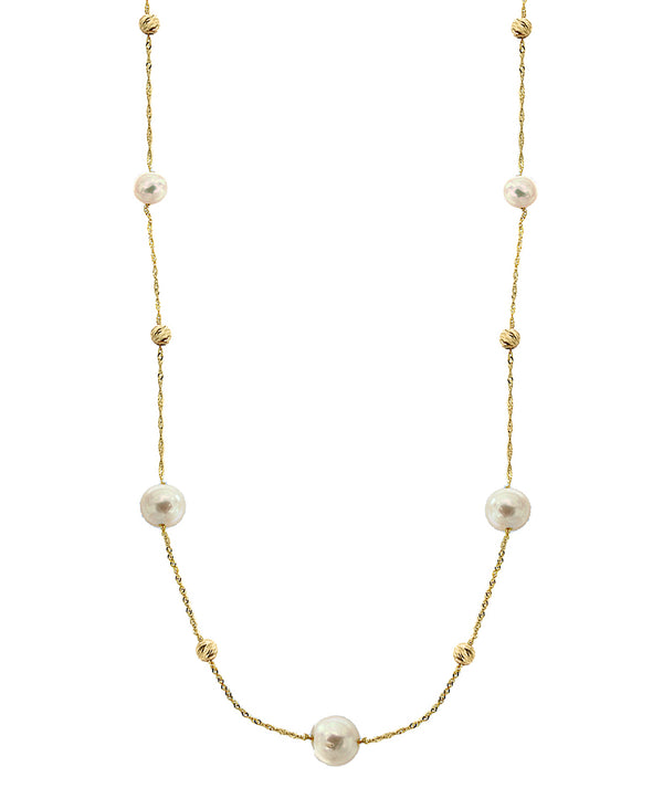 Effy 14K Yellow Gold Diamond & Fresh Water Pearl Necklace