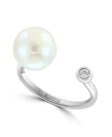 Effy 925 Sterling Silver White Topaz & Fresh Water Pearl Ring - Size 7