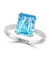 EFFY 14K White Gold Blue Topaz & Diamond Ring