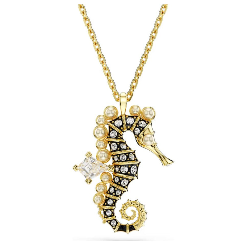 Swarovski Idyllia Pendant Necklace - Crystal pearls, Seahorse, White, Gold-tone plated