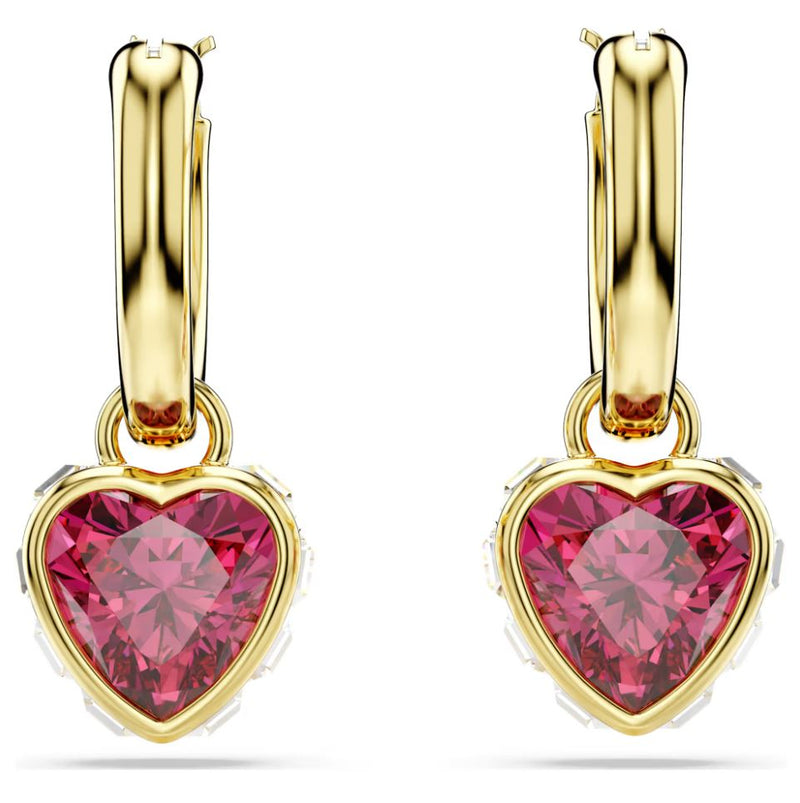 Swarovski Chroma Drop Earrings - Heart, Red, Gold-Tone Plated