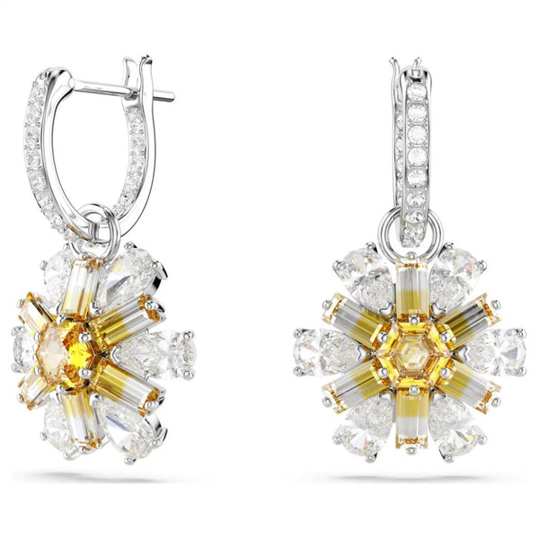 Swarovski Idyllia Drop Earrings - Flower, Yellow, Rhodium plated