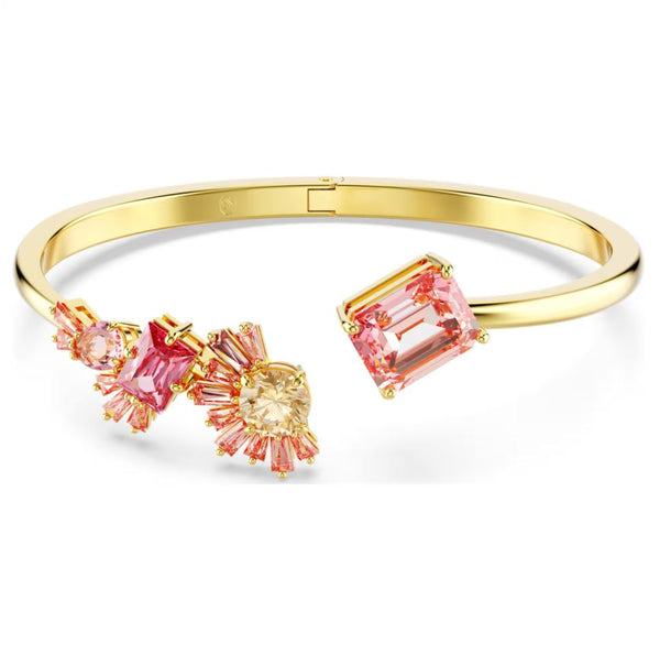 Swarovski Gema Bangle Bracelet - Mixed cuts, Pink, Gold-tone plated