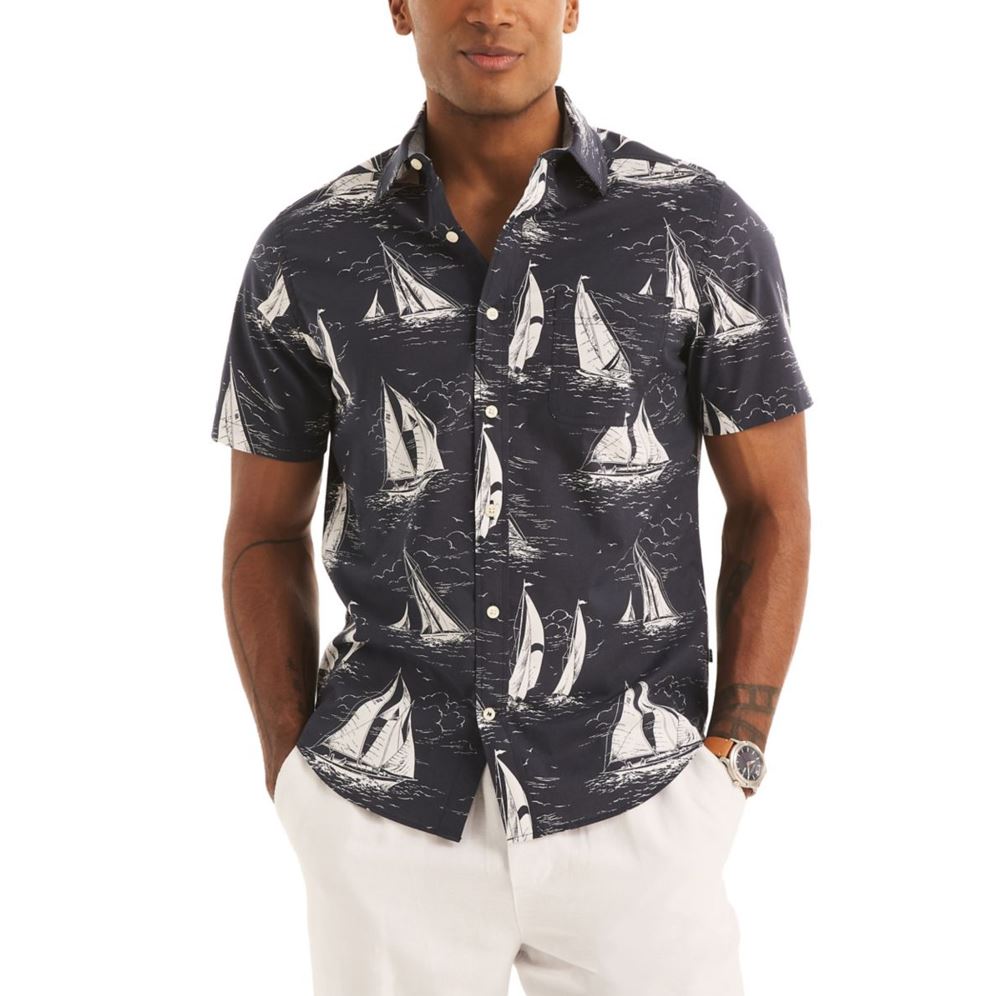 Nautica Mens Tencel Sailboat Short Sleeve Button Down Shirt