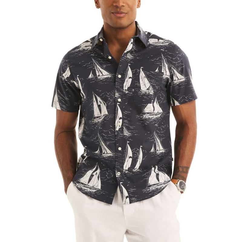 Nautica Mens Tencel Sailboat Short Sleeve Button Down Shirt