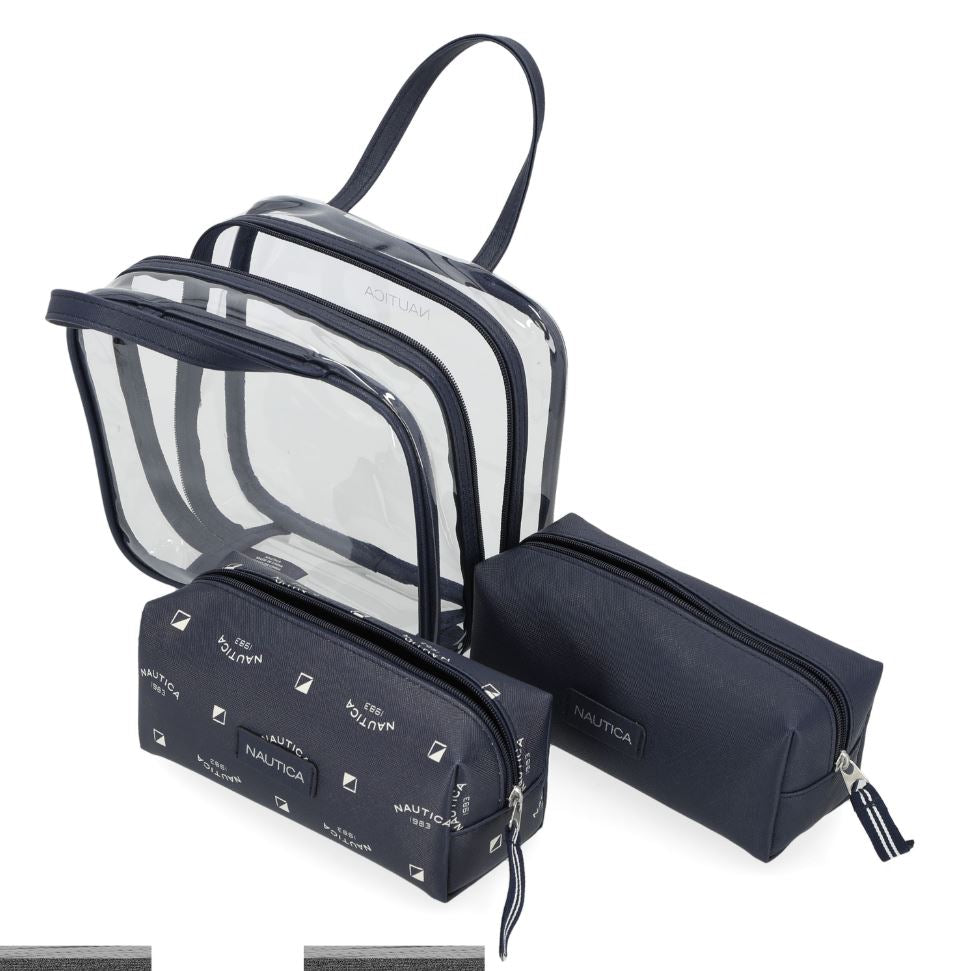 Nautica 3-Piece Clear Cosmetic Case Set