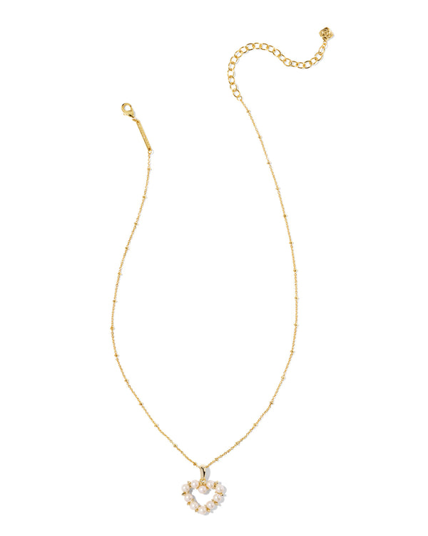 Kendra Scott Ashton Heart Necklace - White Pearl, 14K Gold Plated