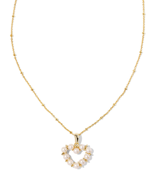 Kendra Scott Ashton Heart Necklace - White Pearl, 14K Gold Plated