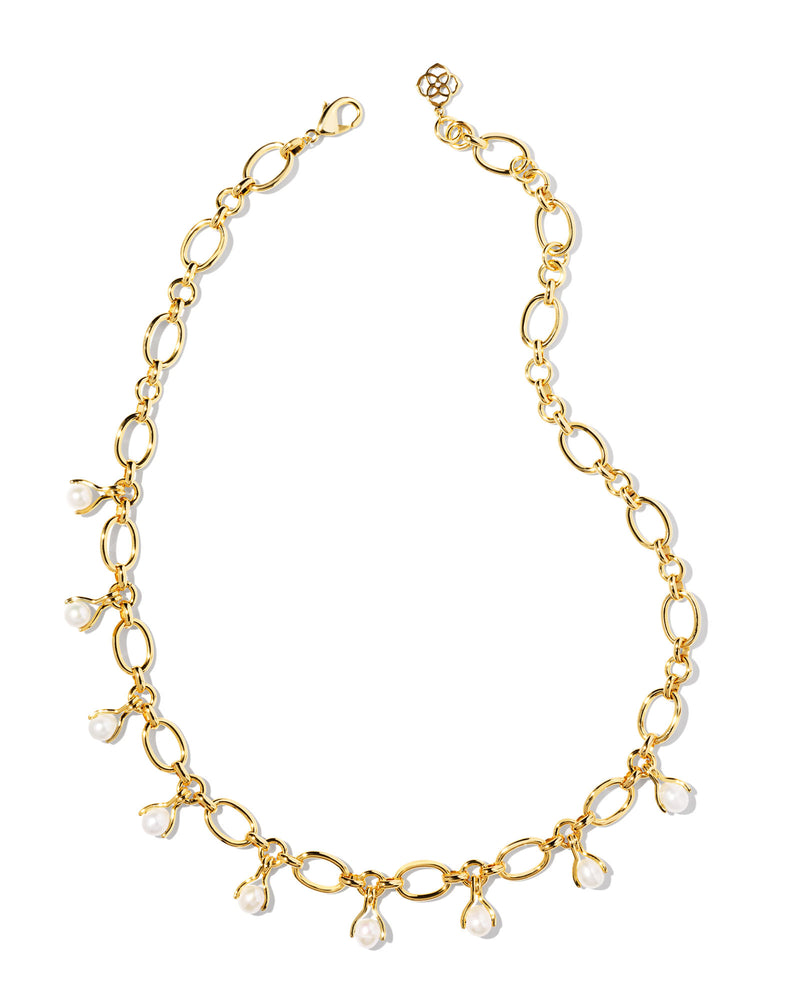 Kendra Scott Ashton Pearl Chain Necklace - White, 14K Gold Plated