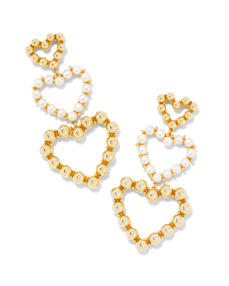 Kendra Scott Ashton Heart Statement Earrings - White Pearl, 14K Gold Plated