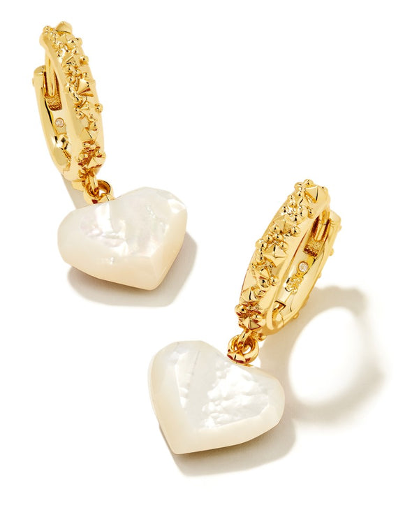 Kendra Scott Penny Heart Huggie Earrings - Ivory Mother-of-Pearl, 14K Gold Plated