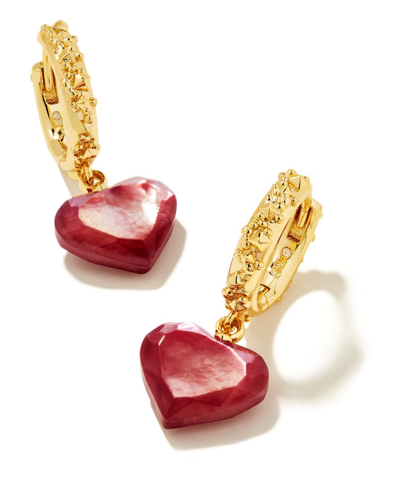 Kendra Scott Penny Heart Huggie Earrings - Mulberry Mother-of-Pearl, 14K Gold Plated