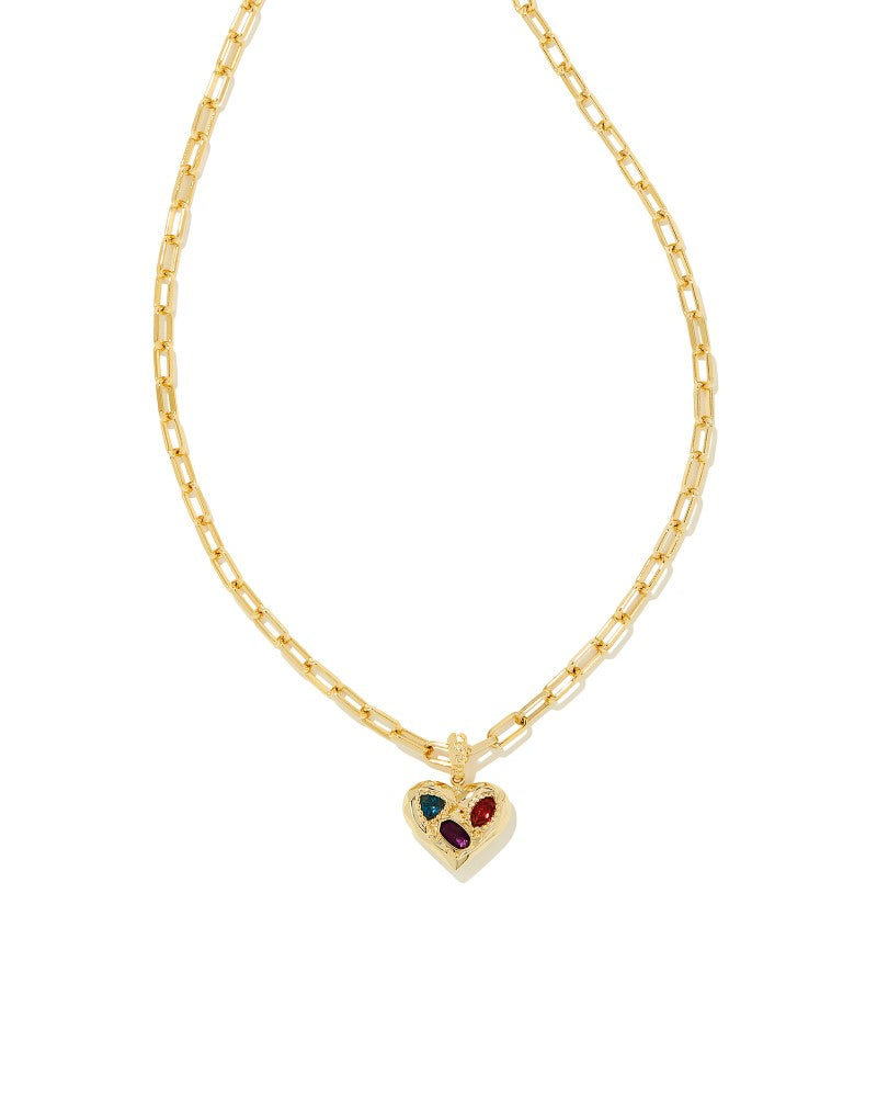 Kendra Scott Penny Heart Necklace  - Multi Mix, 14K Gold Plated