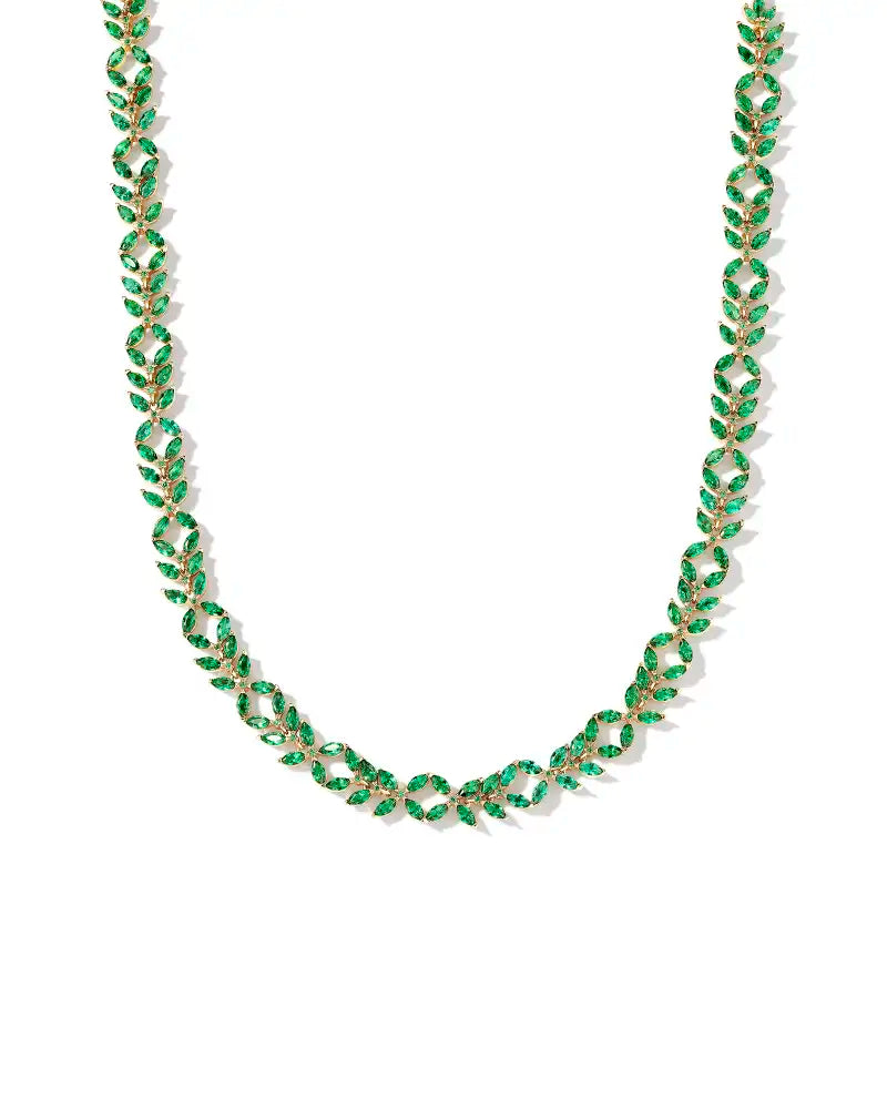 Kendra Scott Rosalie Green Crystal Gold Tennis Necklace