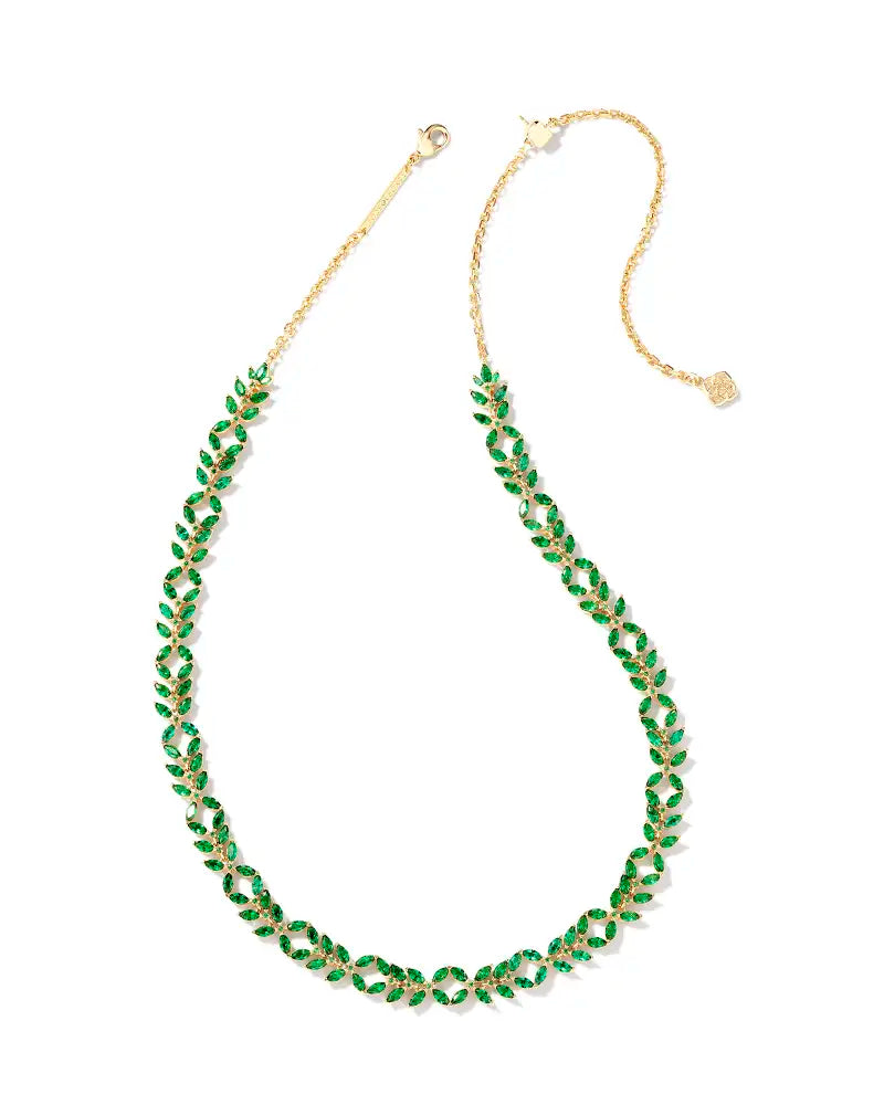 Kendra Scott Rosalie Green Crystal Gold Tennis Necklace