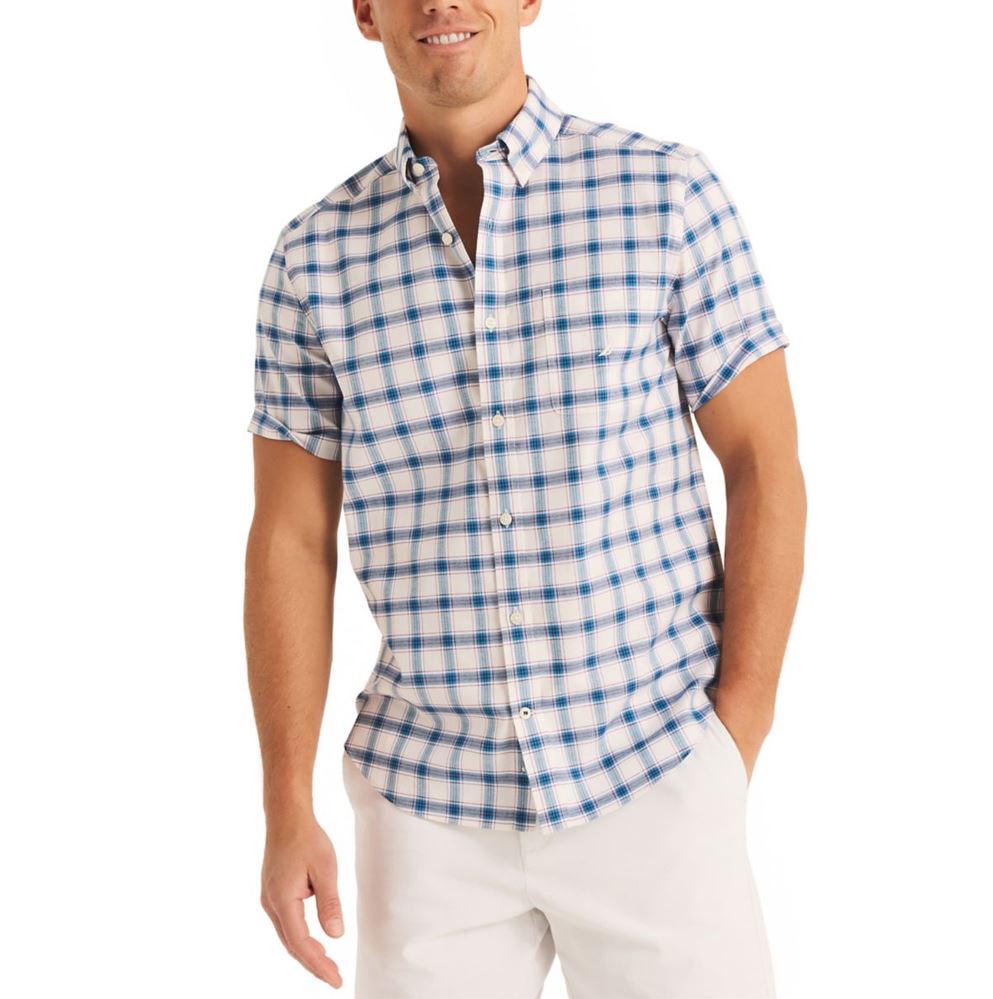 Nautica Mens Oxford Plaid Short Sleeve Button Down Shirt