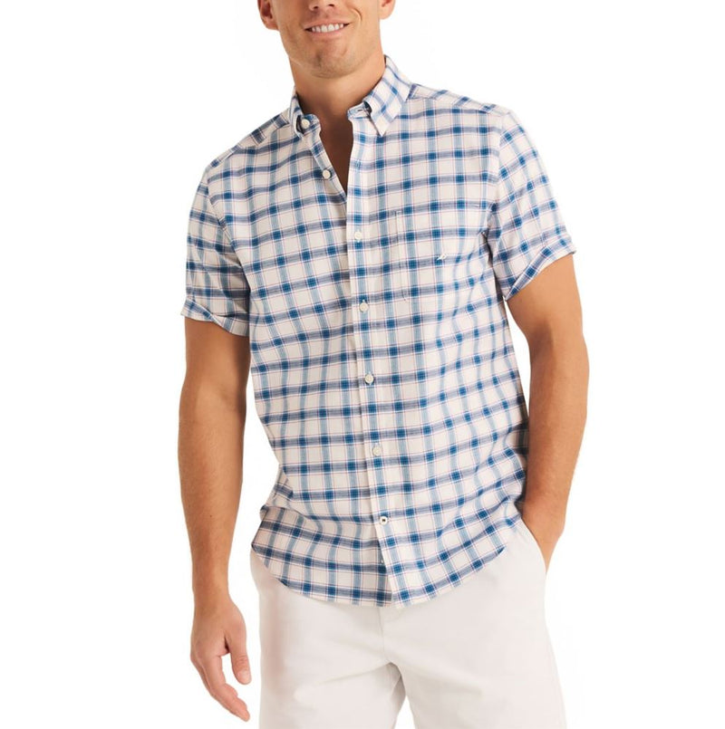 Nautica Mens Oxford Plaid Short Sleeve Button Down Shirt