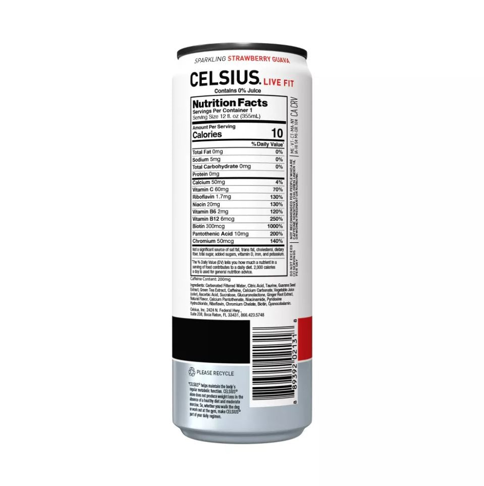 CELSIUS Live Fit Energy Drink - Sparkling Strawberry Guava - 12 oz.