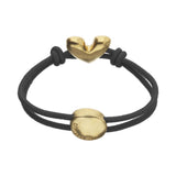 UNOde50 Black Elastic Thread Gold Heart Charm Bracelet - Medium