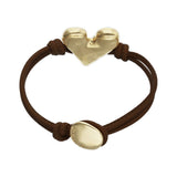 UNOde50 Brown Leather Gold Heart Charm Bracelet - Medium