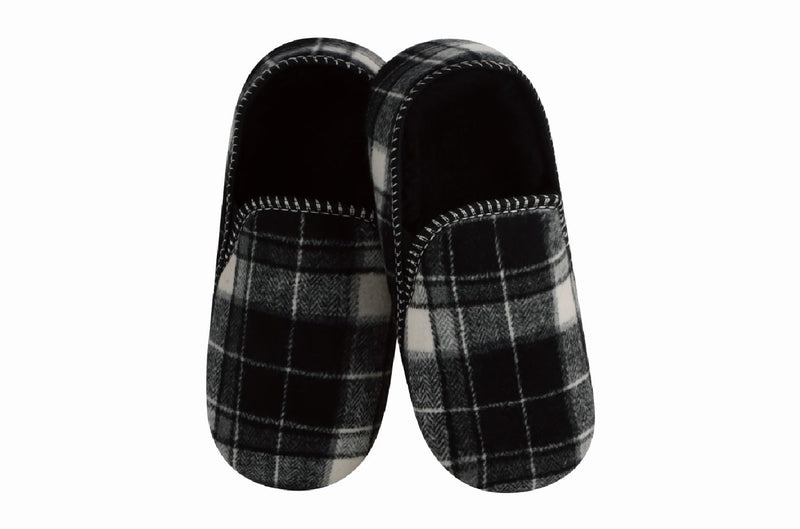 Snoozies Mens Alpine Plaid Black Slippers - Size Large