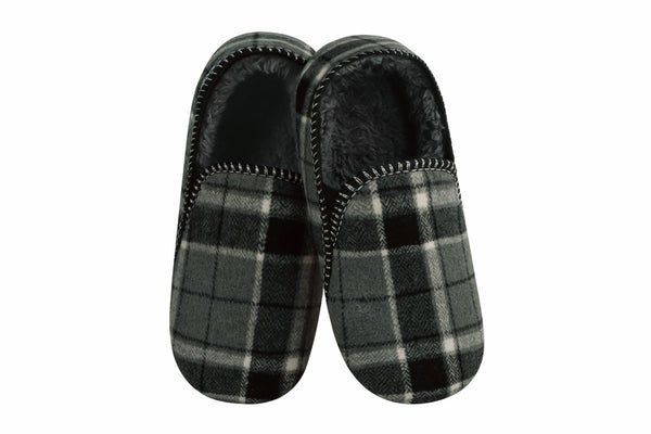 Snoozies Mens Alpine Plaid Gray Slippers - Size Medium