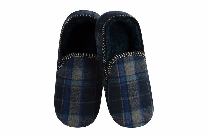 Snoozies Mens Alpine Plaid Navy Slippers - Size Large