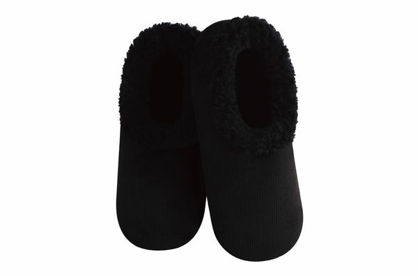 Snoozies Mens Modern Cord Black Slippers - Size Large