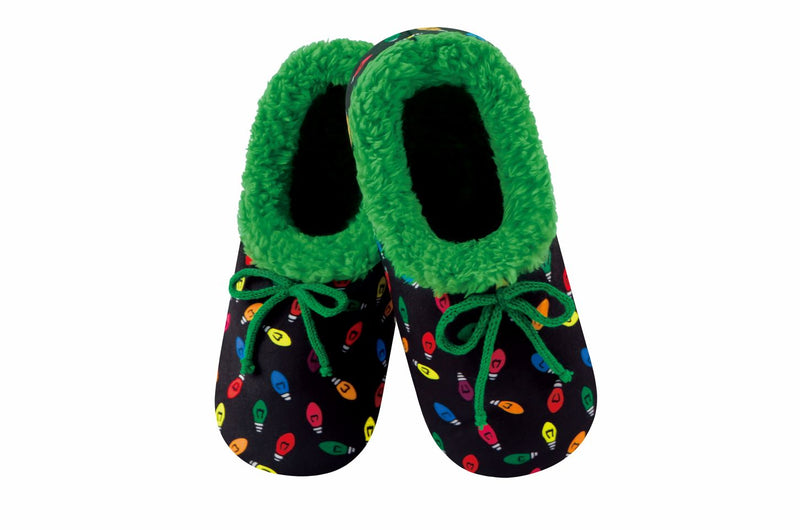 Snoozies Mens Holly Jolly Green Christmas Lights Slippers - Size XLarge