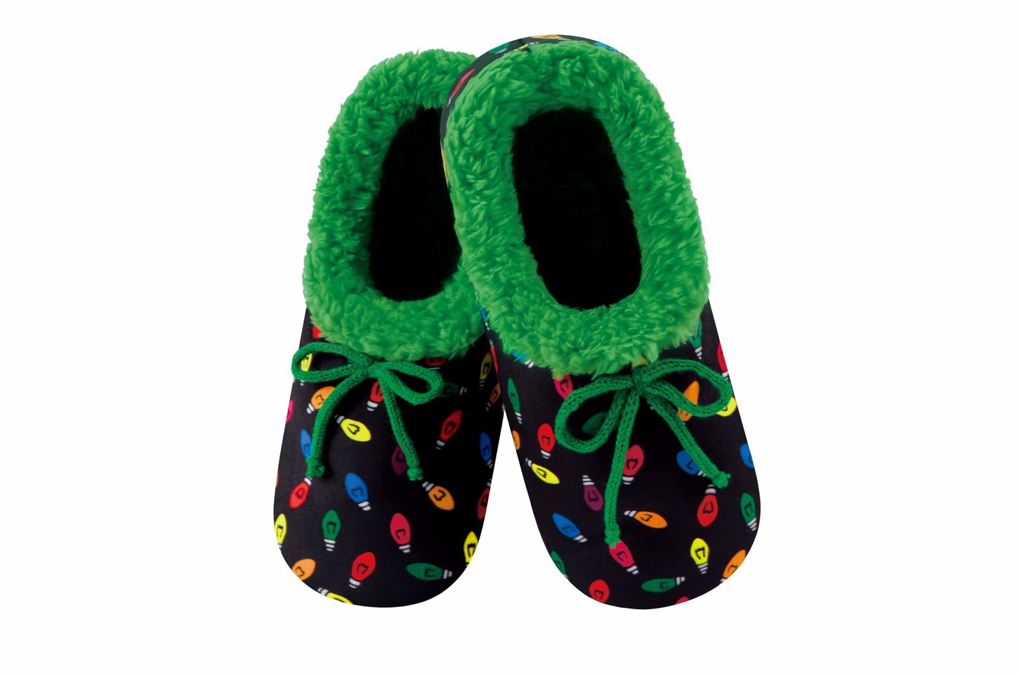 Snoozies Mens Holly Jolly Green Christmas Lights Slippers - Size Small