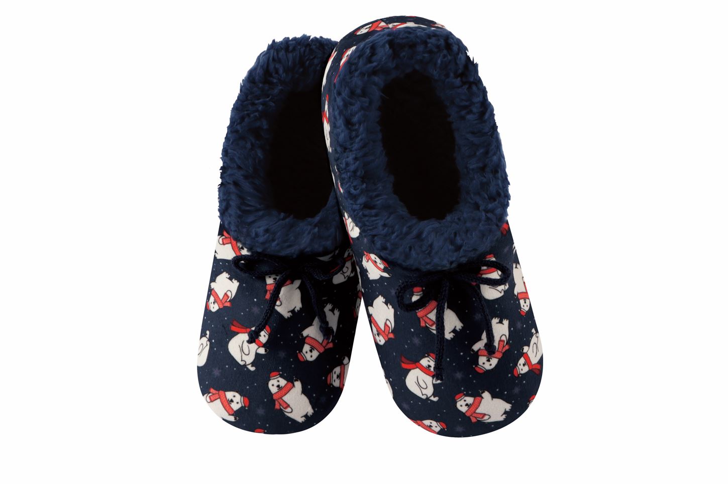 Snoozies Mens Holly Jolly Navy Polar Bear Slippers - Size Large