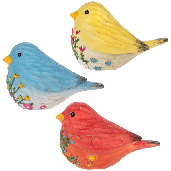 Ganz Carved Botanical Bird Figurines