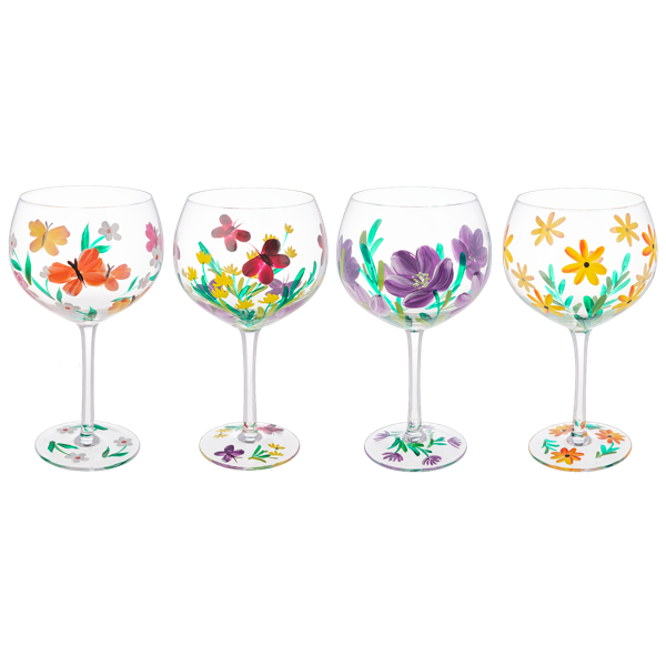 Ganz Painted Floral Wine Glasses - 4 pc