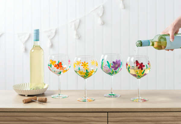 Ganz Painted Floral Wine Glasses - 4 pc