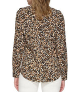 Calvin Klein Womens Printed Crepe de Chine Long Sleeve Button Down Blouse